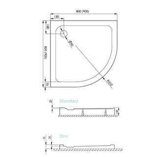 H2O Slim Nero A zuhanytálca íves 90x90x5,5 + szifon 12320