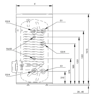Hajdu STXL300.2C nagy felületű hőcserélővel ellátott HMV tároló hőszivattyús rendszerhez, 300 l 2142615206