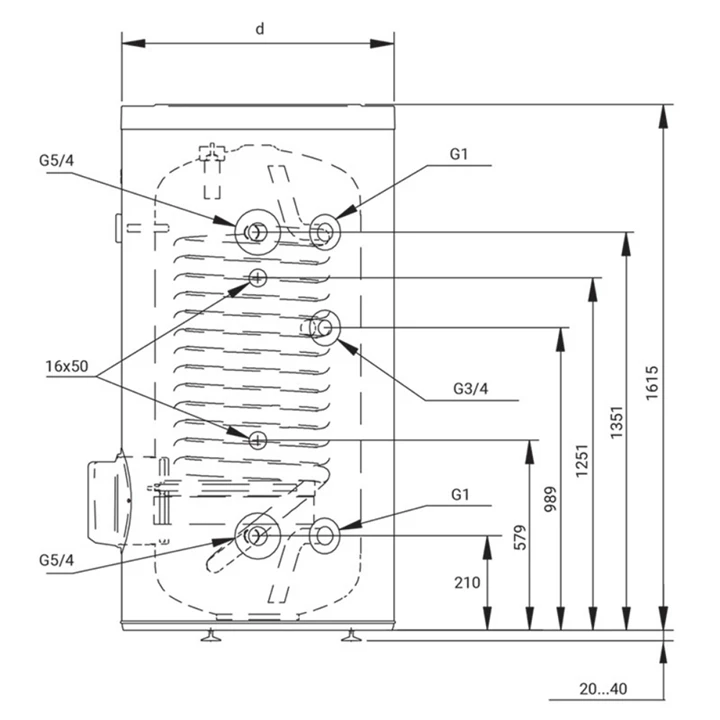 Hajdu STXL300.2C nagy felületű hőcserélővel ellátott HMV tároló hőszivattyús rendszerhez, 300 l 2142615206