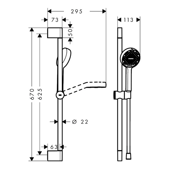 Hansgrohe Activera Select S Zuhanyszett 95, 2jet, EcoSmart, 65cm-es zuhanyrúddal, króm 28044000