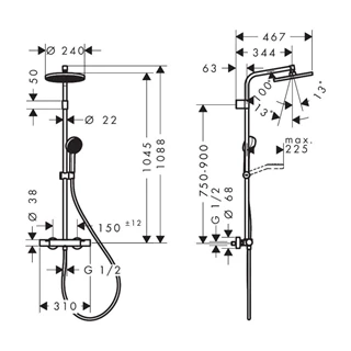 Hansgrohe Activera S term. Z.rendszer, z.csapteleppel Showerpipe 240, 1jet, EcoSmart, Ecostat Fine Varia, matt fekete 28