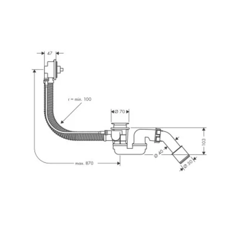Hansgrohe alaptest Flexaplus komplett készlethez és lefolyó és túlfolyó garnitúrával egyedi kádakhoz 58141180