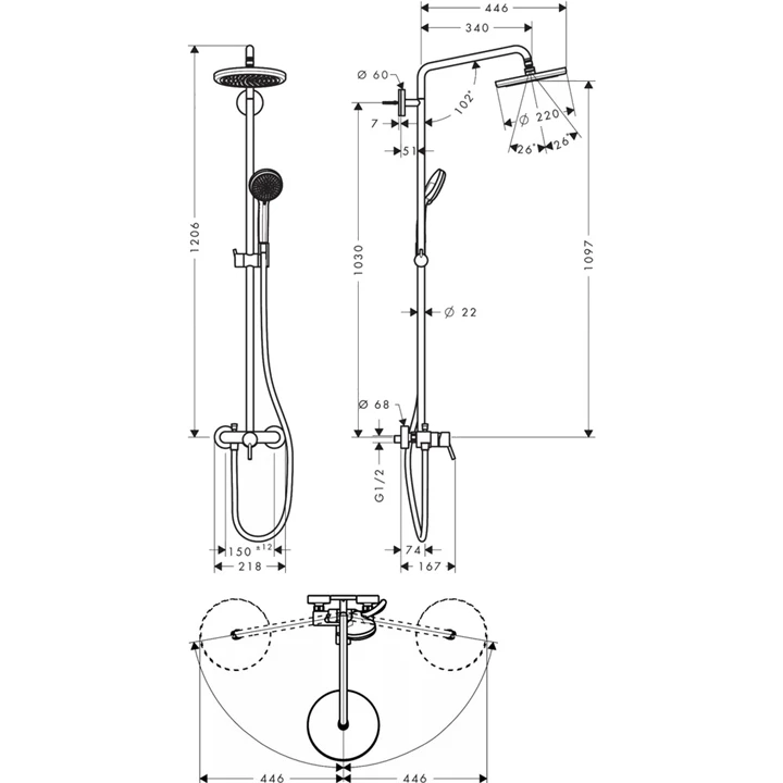 Hansgrohe Croma 220 Showerpipe egykaros csapteleppel és 400 mm-es elforgatható zuhanykarral, DN15, króm 27222000 Hansgrohe Croma 220 Showerpipe egykaros csapteleppel és 400 mm-es elforgatható zuhanykarral, DN15, króm 27222000