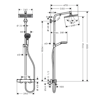 Hansgrohe Crometta E 240 Showerpipe termosztátos csapteleppel, króm 27271000 Hansgrohe Crometta E 240 Showerpipe termosztátos csapteleppel, króm 27271000