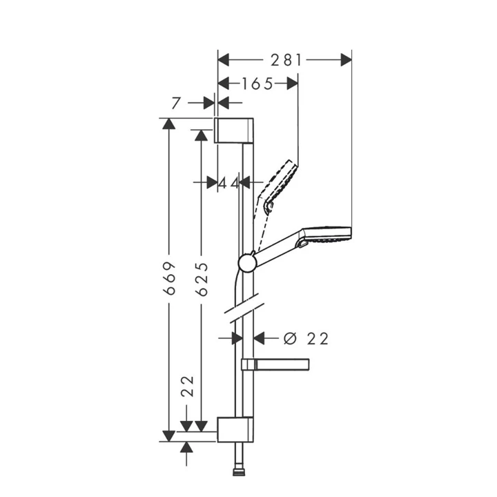 Hansgrohe Crometta Vario Unica szett 650mm Cass., króm/fehér 26553400 Hansgrohe Crometta Vario Unica szett 650mm Cass., króm/fehér 26553400