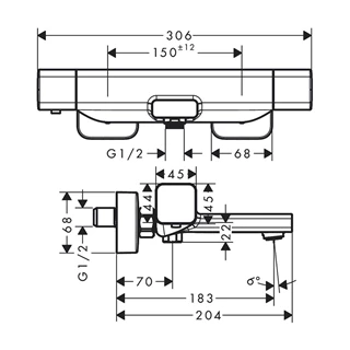 Hansgrohe Ecostat E falsíkon kívüli szereléshez termosztátos kádcsaptelep 15774000