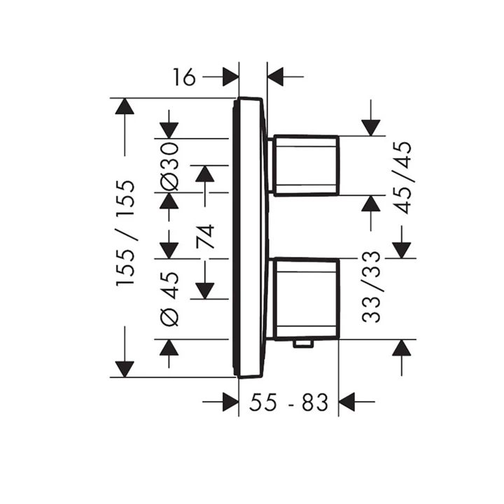 Hansgrohe Ecostat E falsík alatti termosztátos csaptelep, 2 fogyasztóhoz 15708000