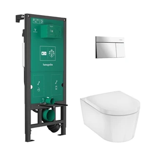 Hansgrohe EluPura S Teljes WC-szett falsík alatti öblítőrendsz., iFrame Element E nyomólap, EluPura WC-ülőke, króm 60303