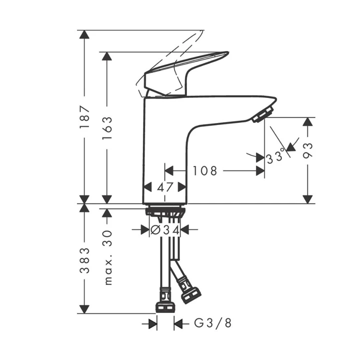 Hansgrohe Logis egykaros mosdócsaptelep 100 lefolyógarnitúra nélkül, króm 71101000 Hansgrohe Logis egykaros mosdócsaptelep 100 lefolyógarnitúra nélkül, króm 71101000