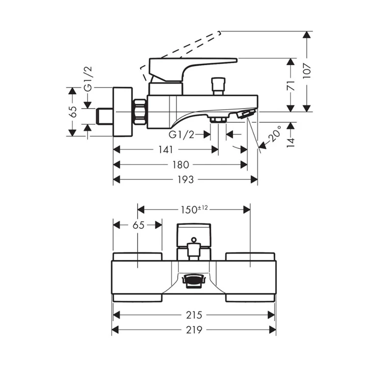 Hansgrohe Metropol egykaros kádcsaptelep falsíkon kívüli szereléshez, normál fogantyú, matt fekete 32540670 Hansgrohe Metropol egykaros kádcsaptelep falsíkon kívüli szereléshez, normál fogantyú, matt fekete 32540670