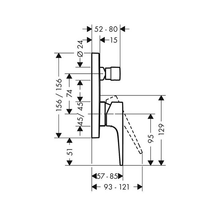 Hansgrohe Metropol egykaros kádcsaptelep falsík alatti normál fogantyú 32545000