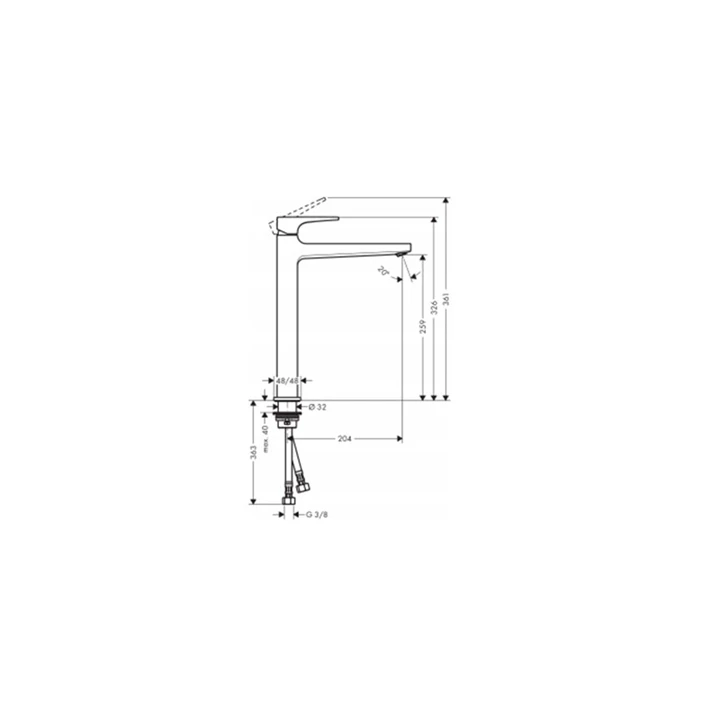 Hansgrohe Metropol egykaros mosdócsaptelep 260 Push-Open lefolyógarnitúrával normál fogantyú, matt fekete 32512670