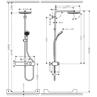 Hansgrohe Pulsify Showerpipe  260, 1 jet EcoSmart és ShowerTablet Select 400