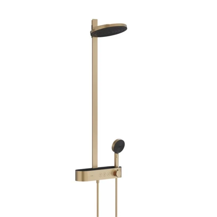 Hansgrohe Pulsify Showerpipe 260, 2 jet, és ShowerTablet Select 400, szálcsiszolt bronz 24240140