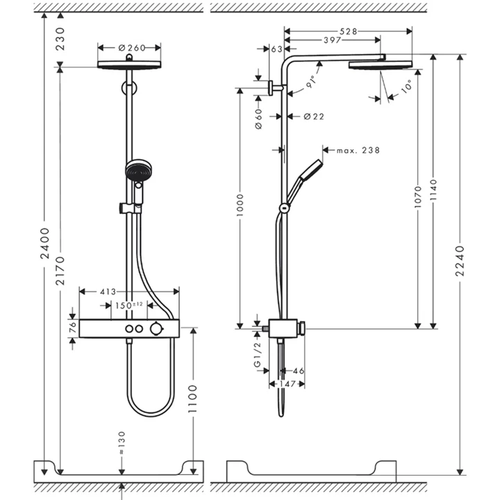 Hansgrohe Pulsify S term. zuhanyrendsz, z.csapteleppel Showerpipe 260, 1 jet EcoSmart és ShowerTablet Select 400, króm 2