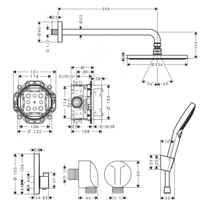 Hansgrohe Raindance S Zuhanyrendszer 240, 1 jet PowderRain és Shower Select S matt fekete 27959670 Hansgrohe Raindance S Zuhanyrendszer 240, 1 jet PowderRain és Shower Select S matt fekete 27959670