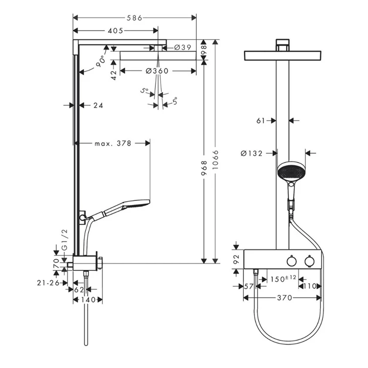 Hansgrohe Rainfinity Showerpipe 360 1jet zuhanyrendszer, króm 26853000 Hansgrohe Rainfinity Showerpipe 360 1jet zuhanyrendszer, króm 26853000