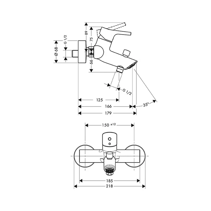 Hansgrohe Talis S egykaros kádcsaptelep falsíkon kívüli szereléshez 72400000