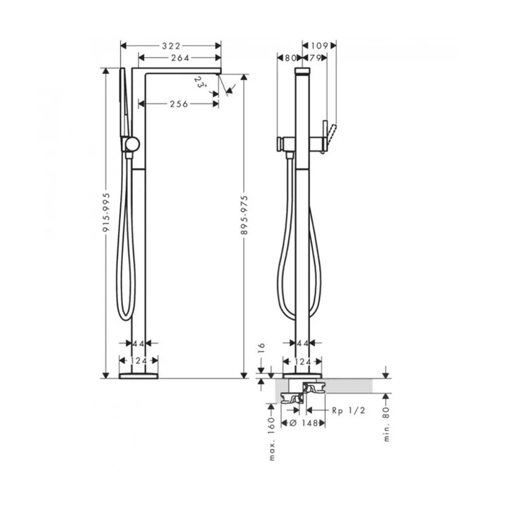 Hansgrohe Tecturis E egykaros szabadonálló kádcsaptelep, króm 73445000 Hansgrohe Tecturis E egykaros szabadonálló kádcsaptelep, króm 73445000
