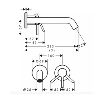 Hansgrohe Tecturis S egykaros falsík alatti mosdócsaptelep, 22.5cm-es kifolyóval, szálcsiszolt bronz 73351140