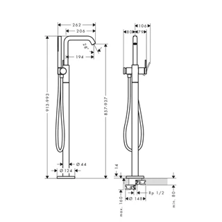 Hansgrohe Tecturis S szabadon álló kádcsaptelep, szálcsiszolt bronz 73440140