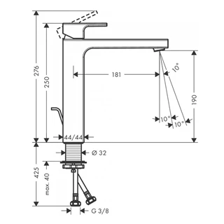 Hansgrohe Vernis Shape egykaros mosdócsaptelep 190, automata lefolyógarnitúrával 71562000