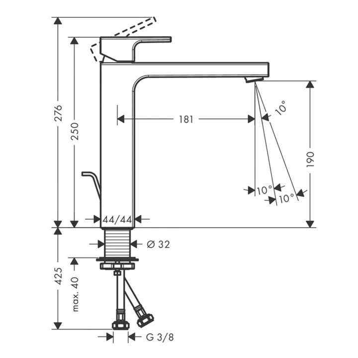 Hansgrohe Vernis Shape egykaros mosdócsaptelep 190, automata lefolyógarnitúrával 71562000
