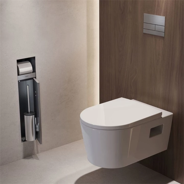 Hansgrohe XtraStoris Rock falba süllyesztett WC kefe tartó WC papír tartóval és csempézhető ajtóval, szálcsiszolt rozsda Hansgrohe XtraStoris Rock falba süllyesztett WC kefe tartó WC papír tartóval és csempézhető ajtóval, szálcsiszolt rozsda