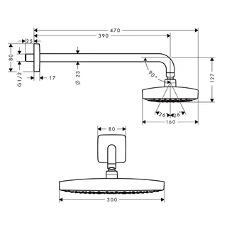 Hansgrohe Raindance Select E 300 2jet fejzuhany, 390 mm-es zuhanykarral, DN15, króm 27385000 Hansgrohe Raindance Select E 300 2jet fejzuhany, 390 mm-es zuhanykarral, DN15, króm 27385000