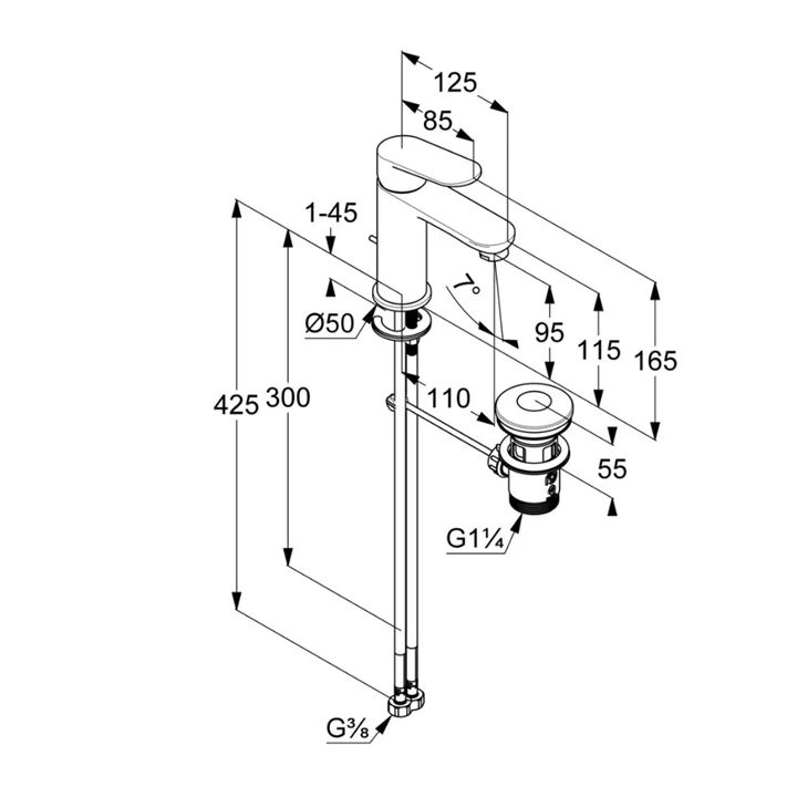 Kludi X1 mosdócsaptelep 100, Push-Open leeresztővel, fekete 322883975