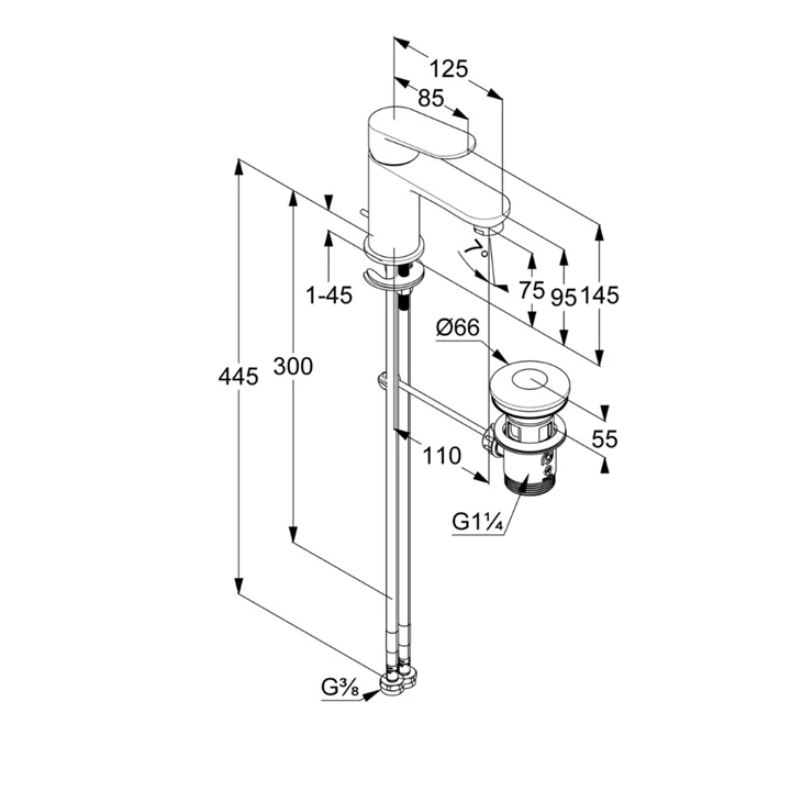 Kludi X1 mosdócsaptelep 75, Push-Open leeresztővel, fekete 322663975
