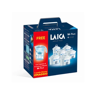 Laica 6 db-os bi-flux univerzális szűrőbetét Laica Stream Line fehér, mechanikus vízszűrő kancsóval J996050