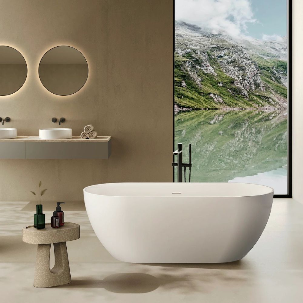 Marmy ALLURE SLIM 160x75 öntöttmárvány térbe állítható fürdőkád, matt fehér 30 2003 16 11 11