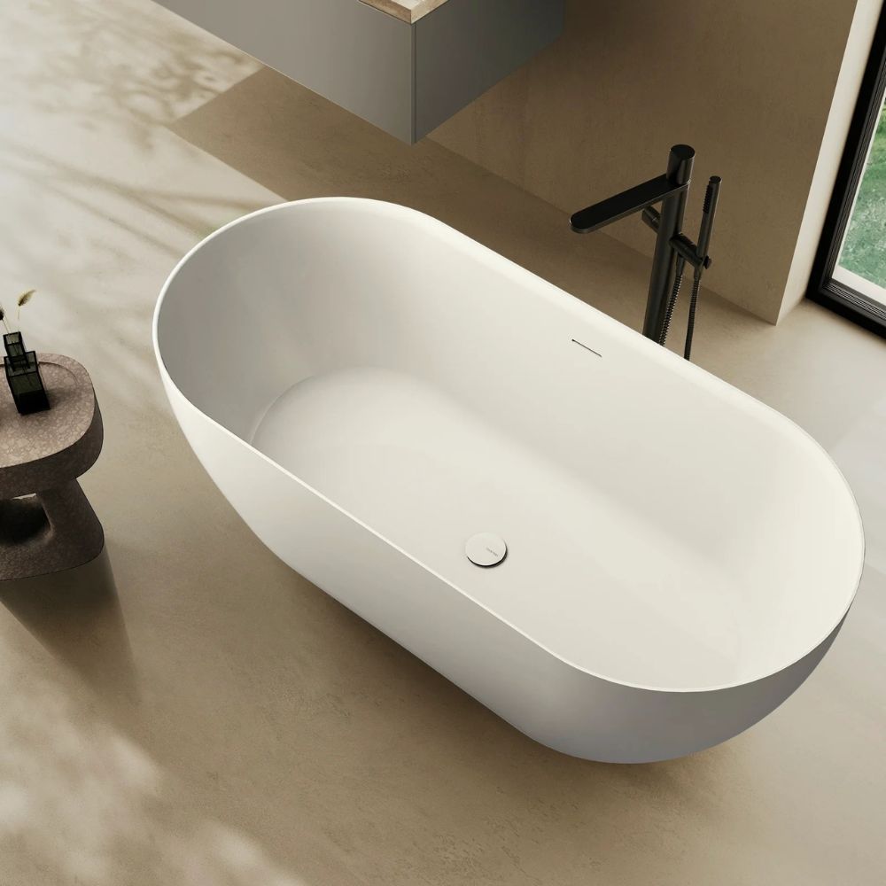 Marmy ALLURE SLIM 160x75 öntöttmárvány térbe állítható fürdőkád, matt fehér 30 2003 16 11 11