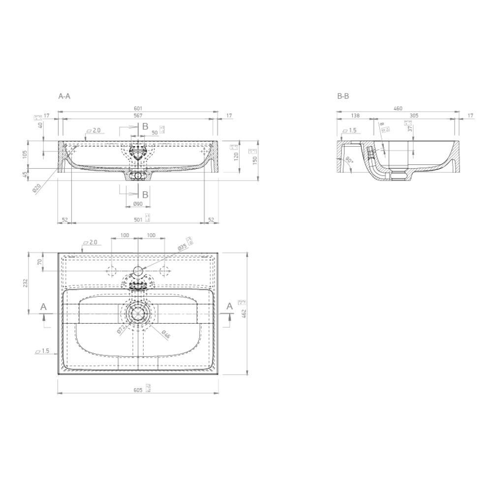 Marmy BELLAGIO 60x46 mosdó, fényes fehér 80 7739 06 11 10