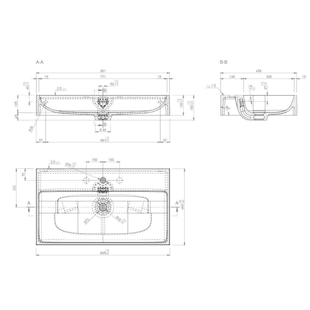 Marmy BELLAGIO 80x46 mosdó, fényes fehér 80 7741 08 11 10