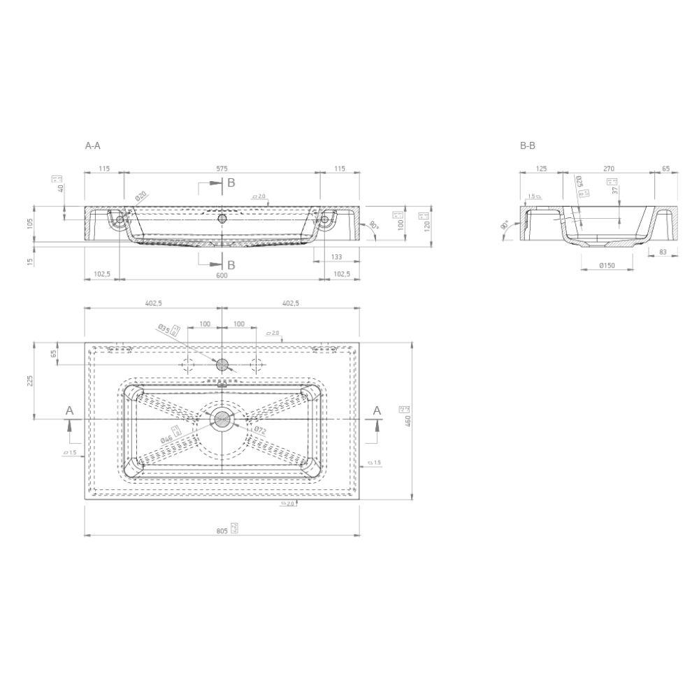 Marmy BERGAMO MAX 80x46 mosdó, fényes fehér 80 8135 08 11 10