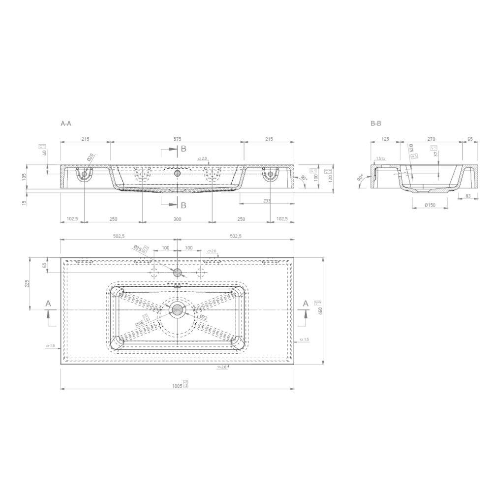 Marmy BERGAMO MAX 100x46 mosdó, fényes fehér 80 8137 10 11 10