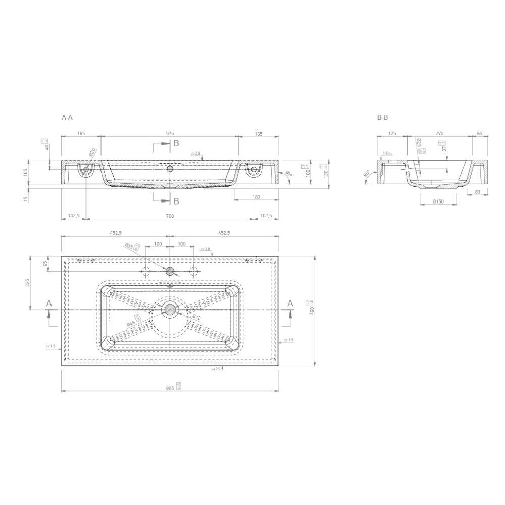 Marmy BERGAMO MAX 90x46 mosdó, fényes fehér 80 8136 09 11 10