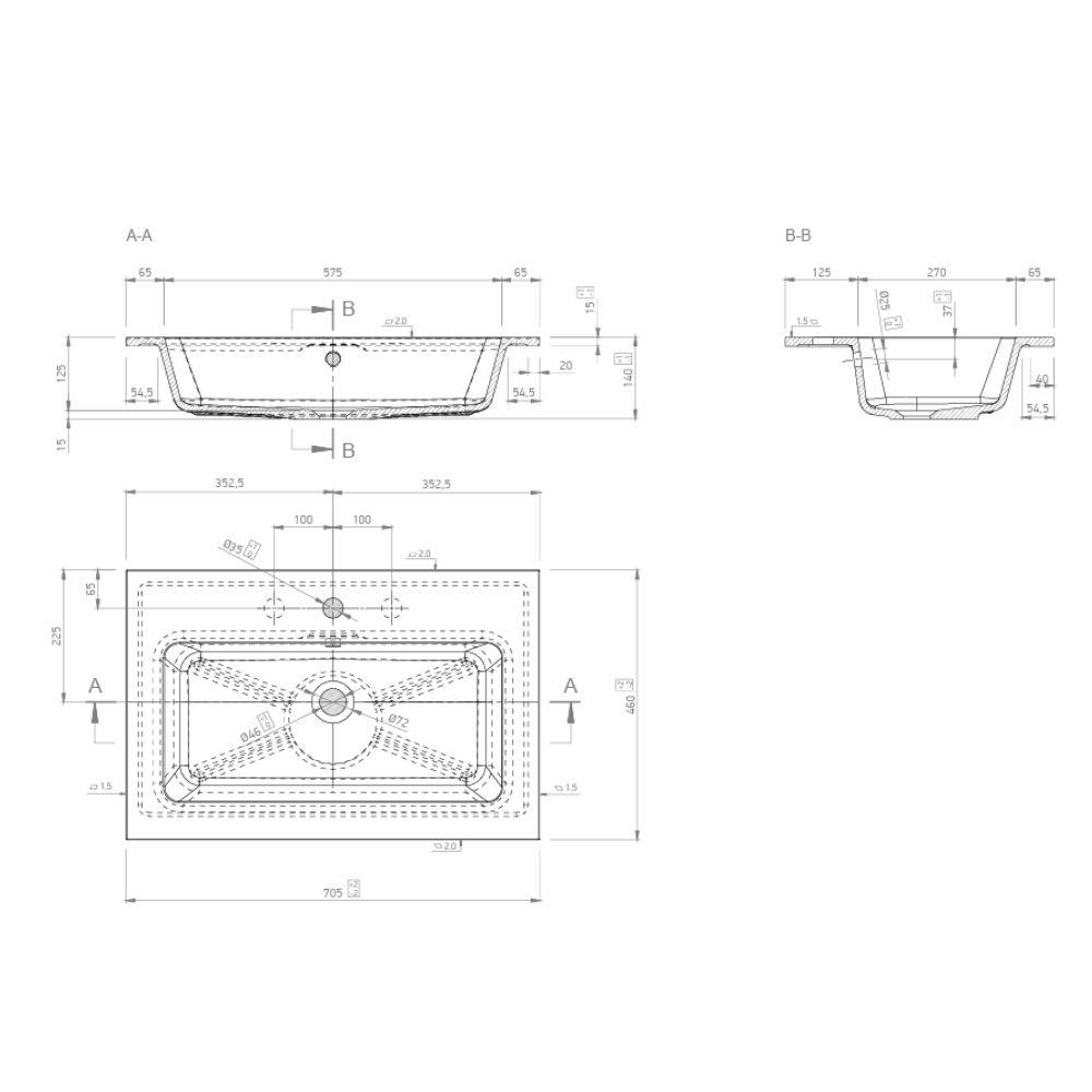 Marmy BERGAMO SLIM 70x46 mosdó, fényes fehér 80 8189 07 11 10