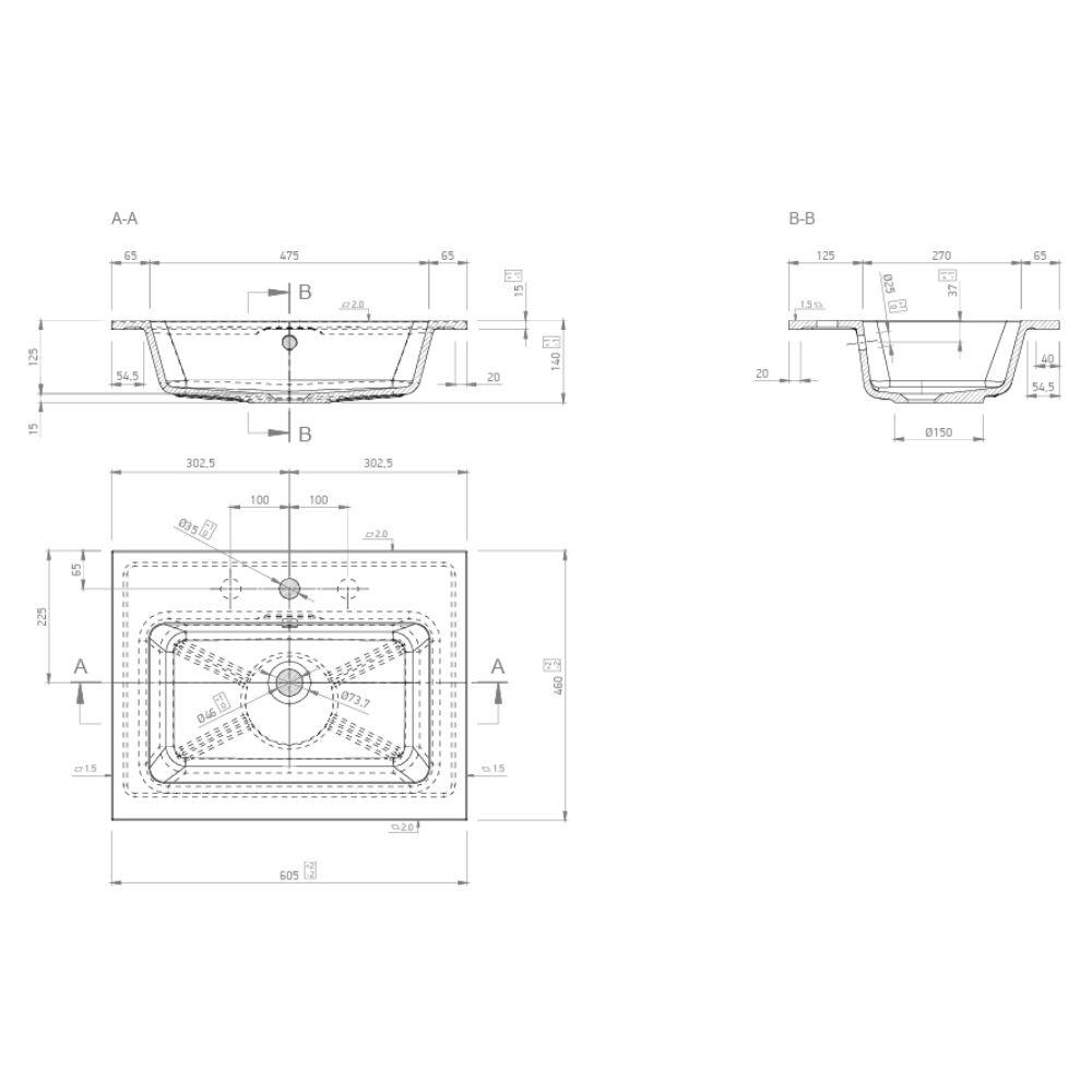 Marmy BERGAMO SLIM 60x46 mosdó, fényes fehér 80 8125 06 11 10