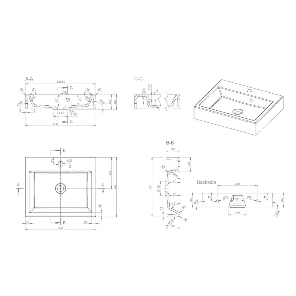 Marmy BOLOGNA 50x42 mosdó, fényes fehér 6 229 05 05 11 18