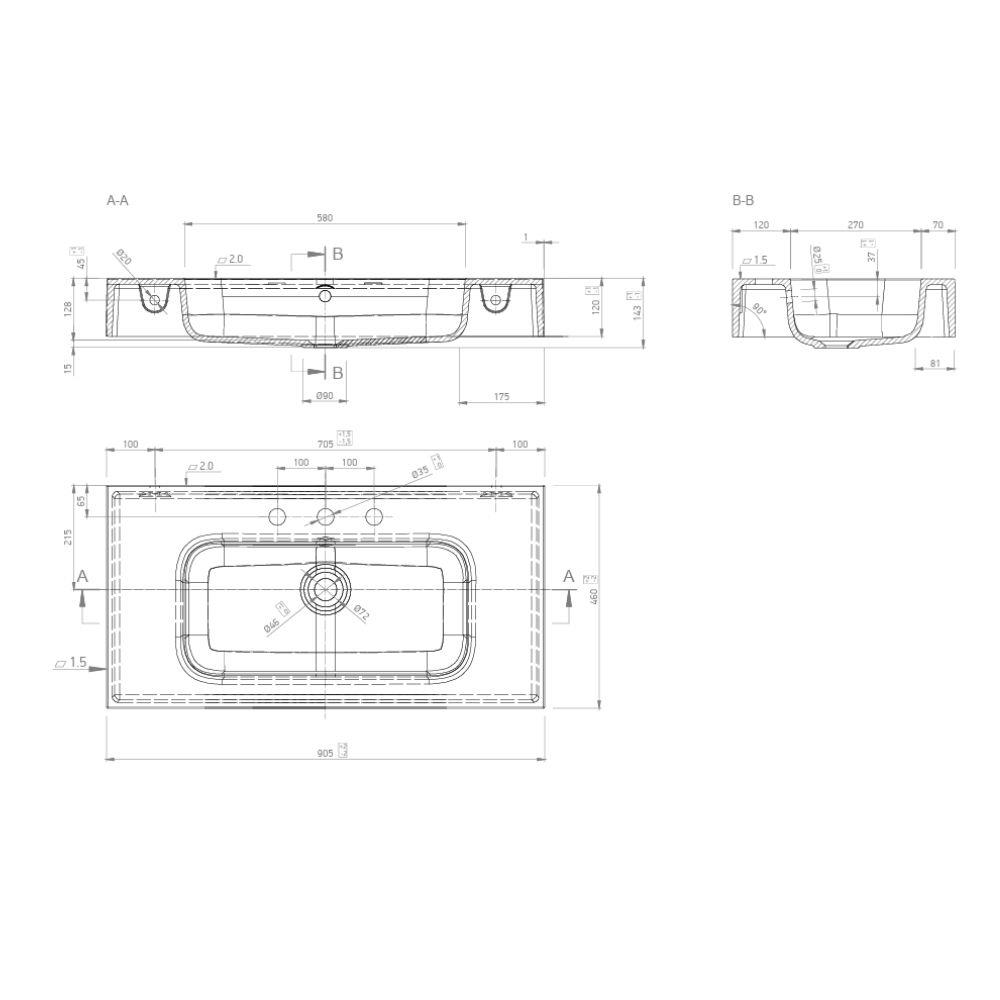 Marmy BOTTEGA 90x46 mosdó 807677091110