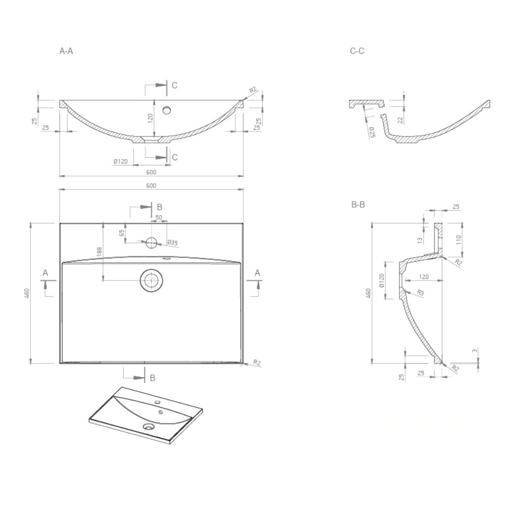 Marmy CARMEN 60x46 mosdó, fényes fehér 6 229 08 06 11 18