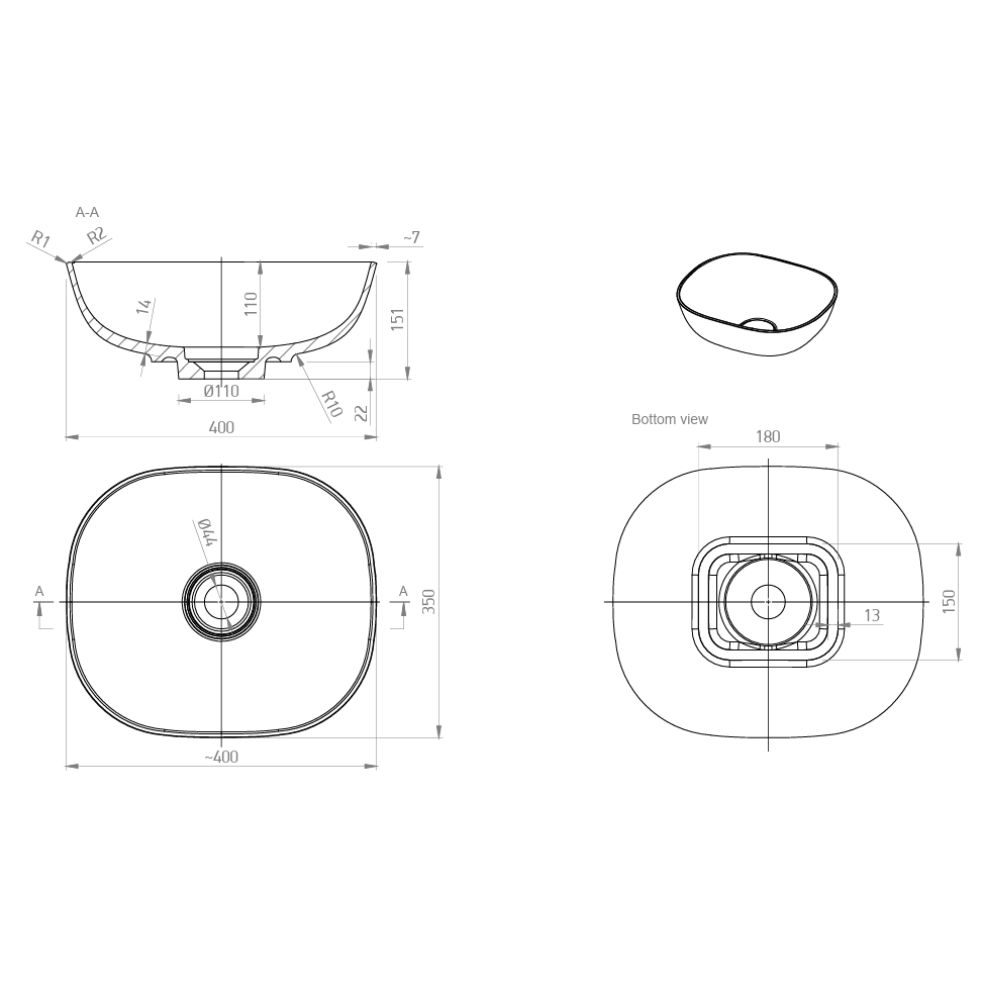 Marmy CARRARA "M" 40x35 mosdó, fényes fehér 630116041018