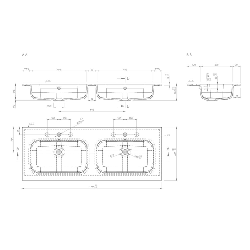 Marmy CREMONA 120x46 dupla mosdó, fényes fehér 806983124210