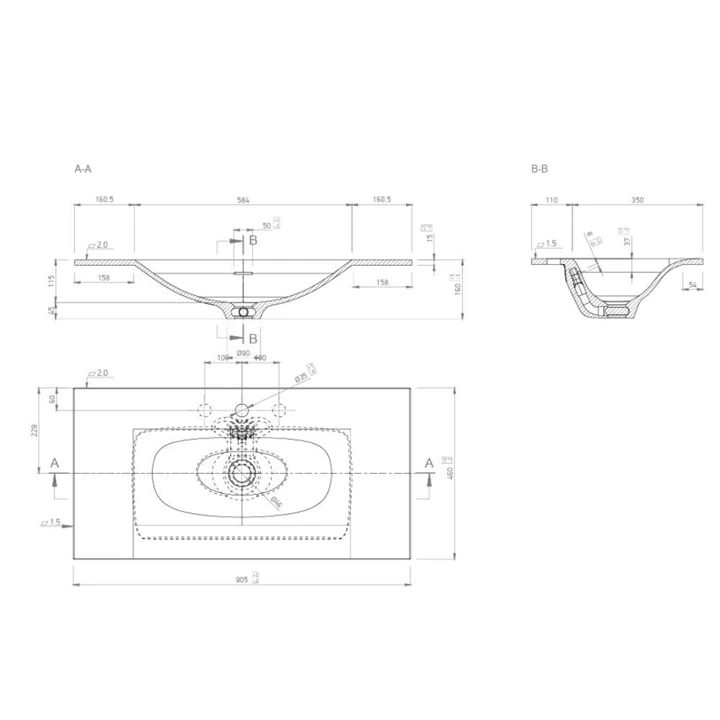 Marmy CRYSTAL 90x46 mosdó, fényes fehér 80 7663 09 11 10