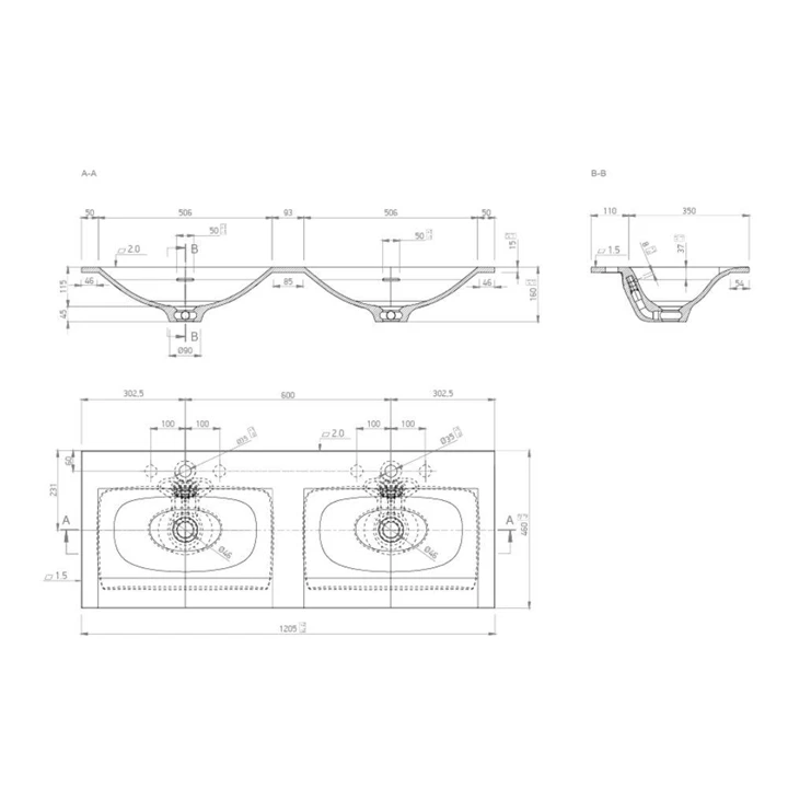 Marmy CRYSTAL 120x46 dupla mosdó, fényes fehér 80 7726 12 42 10