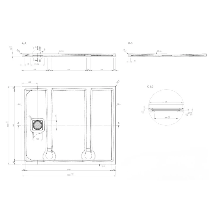 Marmy DOLOMITE - 100x120 Zuhanytálca, Cavalli black 80 7852 10 12 54