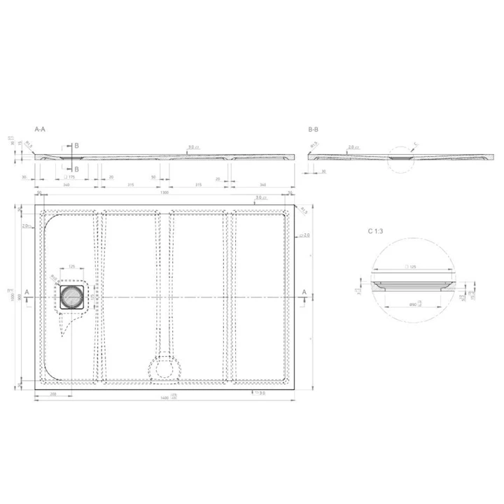 Marmy DOLOMITE - 100x140 Zuhanytálca, matt fekete 80 7911 10 14 54